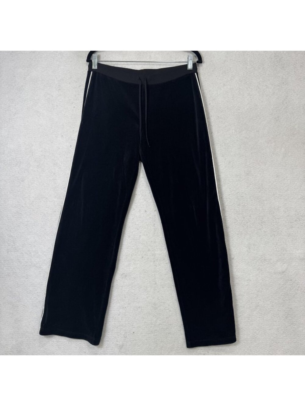 Moda International Y2K Sweatpant Womens M Black Velour Side Stripe Elastic Waist